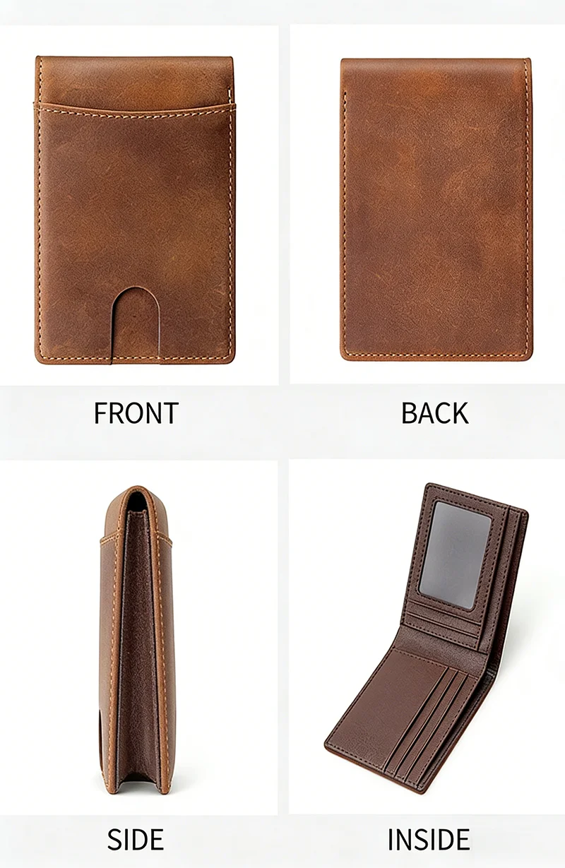 Herren Vintage Crazy Horse Leder Geldbörse RFID-Blockierung Kurze Bifold Brieftasche aus Echtem Vollnarbenleder Diebstahlsicherer Kartenhalter Portemonnaie – Detail 3