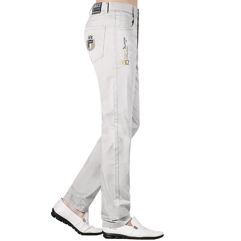 New Summer Men's Solid Color Pants Straight Leg Elastic Black Trousers Men's Fashion Embroidery Business Casual Pants Big Size 3