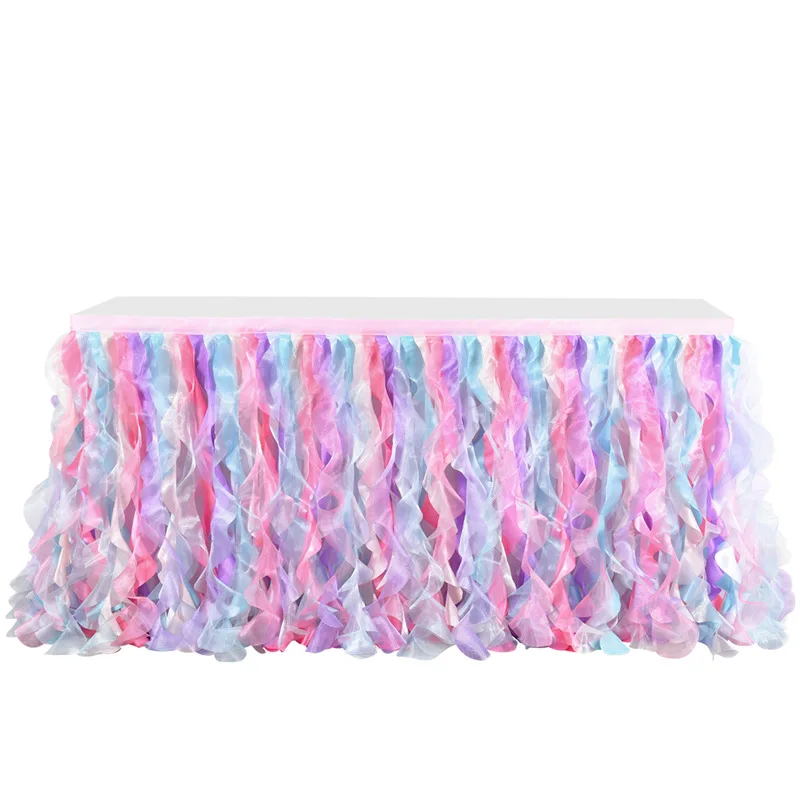Rainbow Color Tulle Tutu Tablecloth for Kids Birthday Decoration Wedding Table Tutu Skirt Decorations Baby Shower Favor Tables