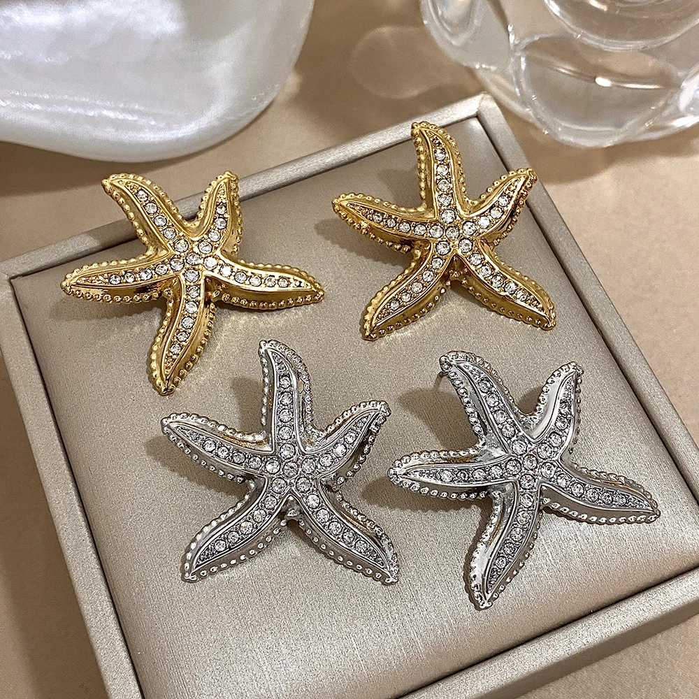 Freetry Personalized Pentagram Rhineston Studded Earrings For Women Fashion Stainless Steel Cubic zirconia Earrings Jewelry Gift