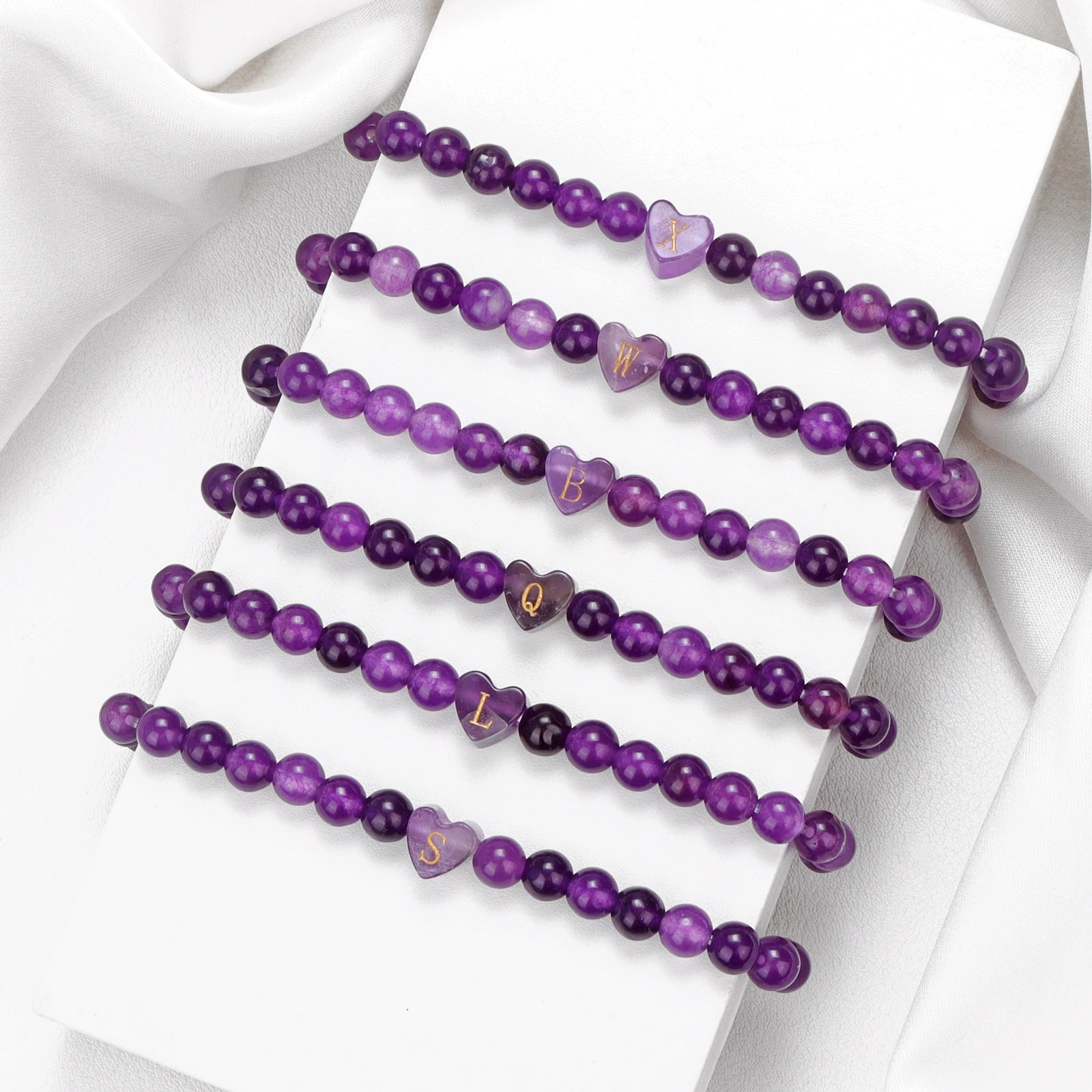A-Z Letter Heart Bracelet Natural Amethysts Crystal Bracelet