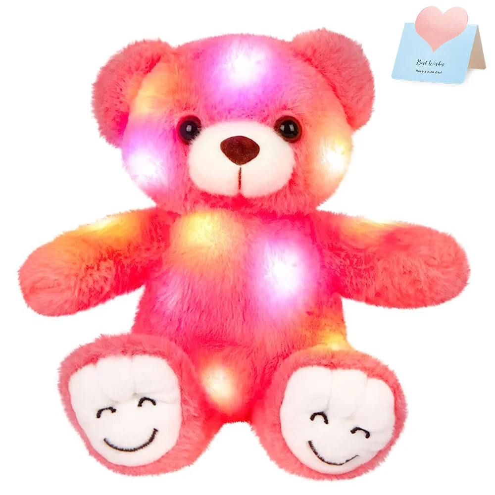30cm Soft Luminous Bear Plush Toy White Pink Green Light-up Birthday Gift Cute Stuffed Animals for Girls Kids Glowing Toy