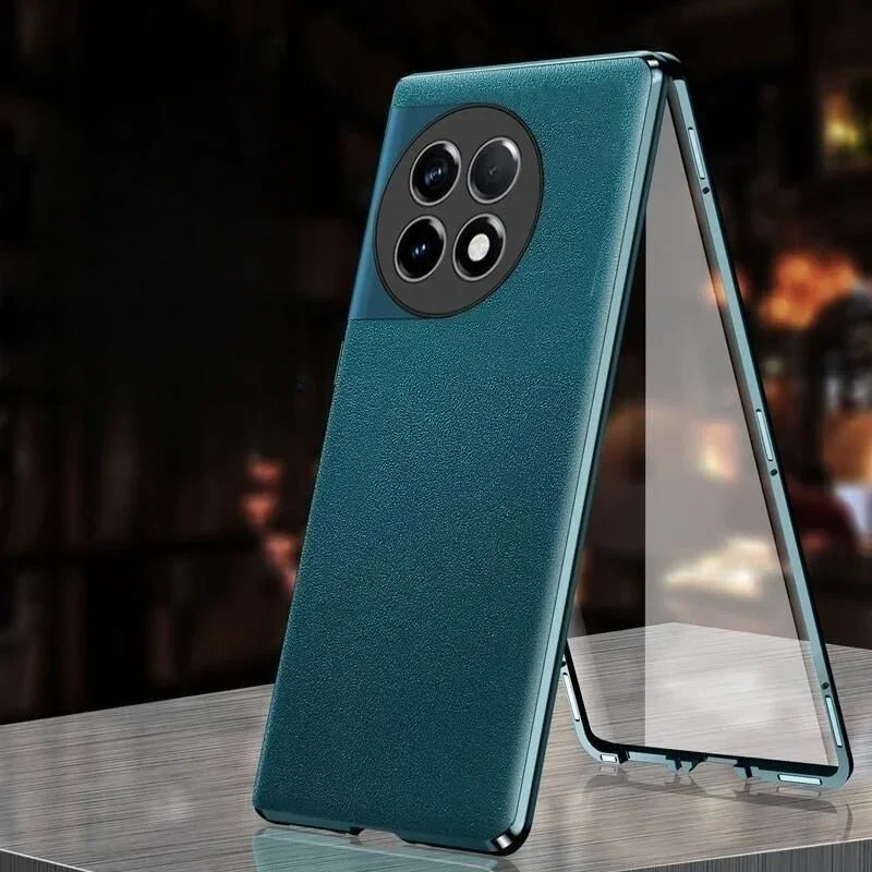 Premium 360 Full Protection Leather & Glass Case with Dual-Sided Bumper Cover
