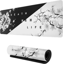 Cherry Blossom XL Extended Gaming Mouse Pad - Black & White, Non-Slip Rubber Desk Mat - 40x90cm