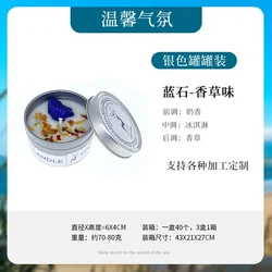 Luxury Scented Candle with Crystal Stones & Dried Flowers in Elegant Silver Tin (Vanilla flavor)