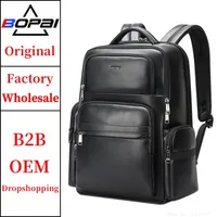 BOPAI Wholesale  large Capacity Business 15.6 Inch Laptop Usb Charging Custom Bag Pack Men Luxury Travel Genuine Leather Backpac 1