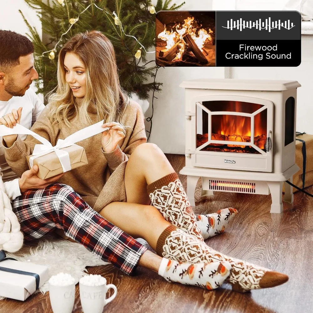 NEW TURBRO Suburbs 20 in. Electric Fireplace Infrared Heater w/Crackling Sound, Freestanding Fireplace Stove 2