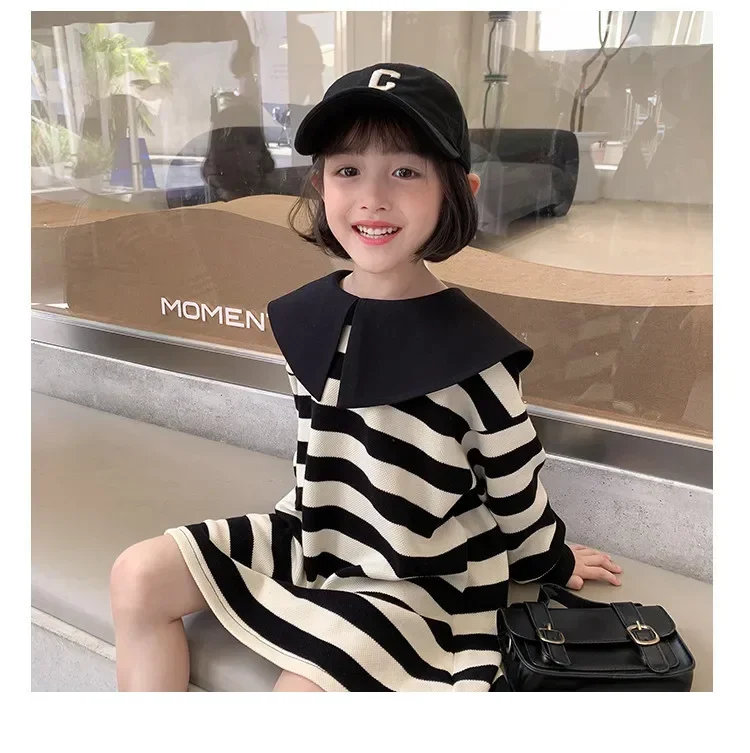 Spring Girls Long Sleeve Striped Dress Kids Cotton Dresses