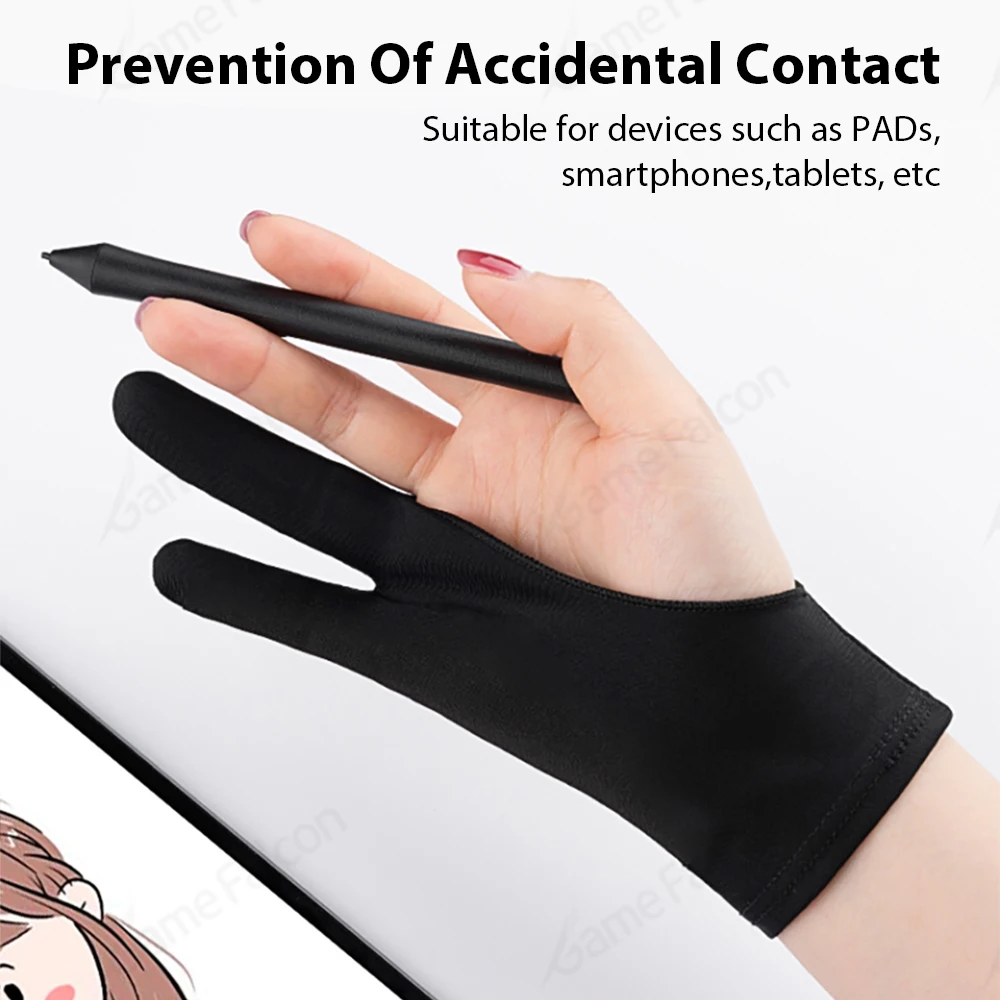 Luva de Dois Dedos Preta Anti-incrustante para Tablet Telefone Desenho Luvas de Escrita para Ipad Pro Air Mini Contato Anti-acidental - Imagem 3
