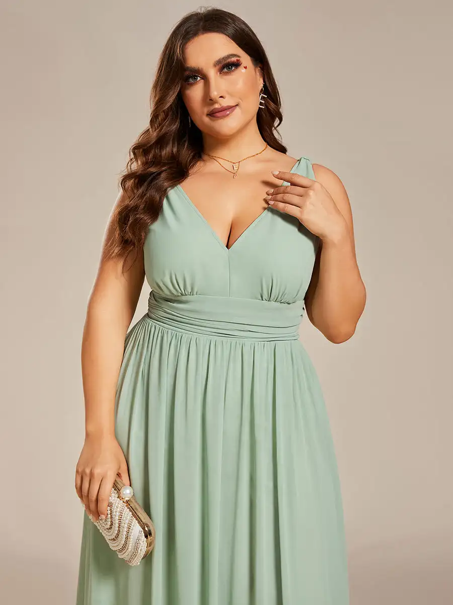 green emerald velvet dress Ever-Pretty High-Slit Chiffon Bridesmaid Dress with Long Sleeves and Waist Pleating main image 0