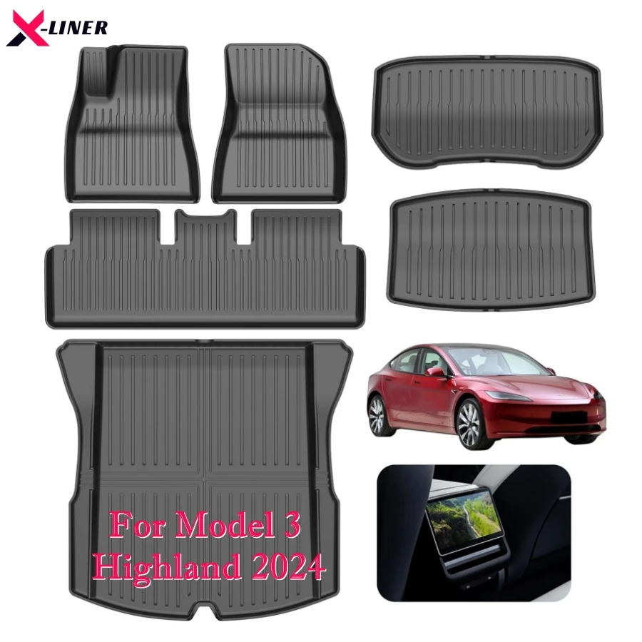 2024 Nuova Versione Tesla Model 3 Highland Tpe Tappetini Custom Fit All Weather Frunk Trunk Cargo Mats Floor Lines Protezione Interna
