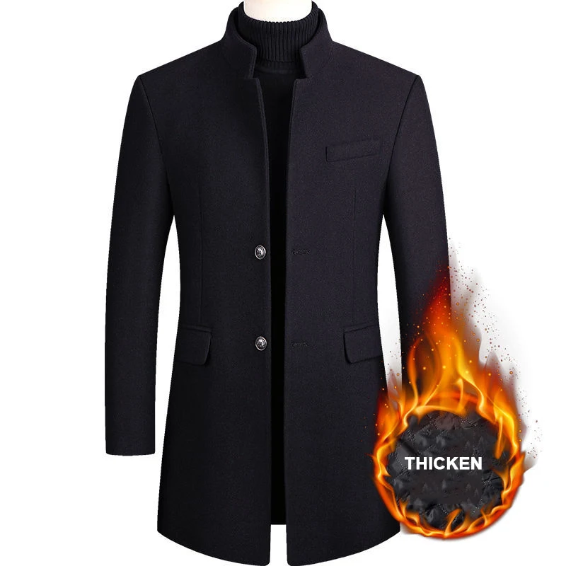 

Мужская зимняя куртка из смешанной шерсти, однотонная Высококачественная уличная одежда, утепленное деловое шерстяное пальто, Мужская одежда, верхняя одежда AF2811