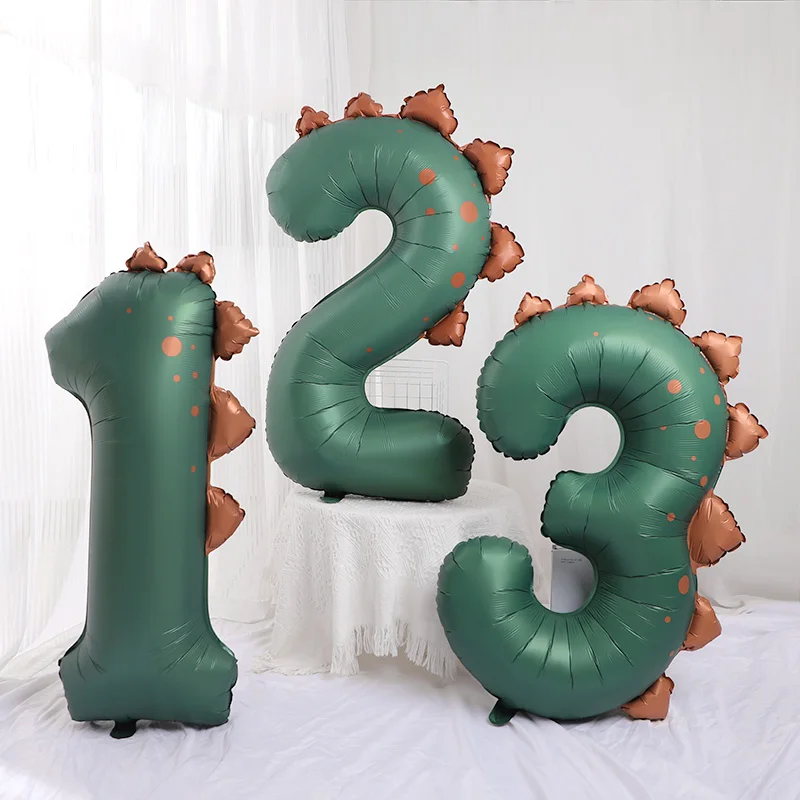 40 Zoll Cartoon-Dinosaurier-Zahlenballons in Grün und Creme, Folienballons für Kinder, Jungen, Dschungel-Geburtstagsparty-Dekoration – Detail 2