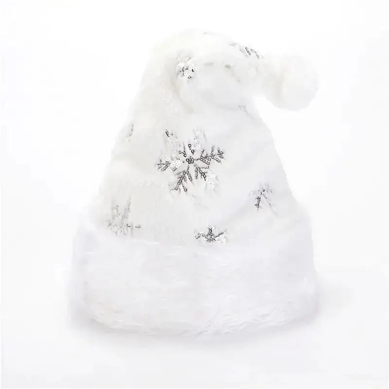 White Soft Plush Christmas Hat Party Snowflake Santa Hats Xmas Decoration New Year Holiday Supplies