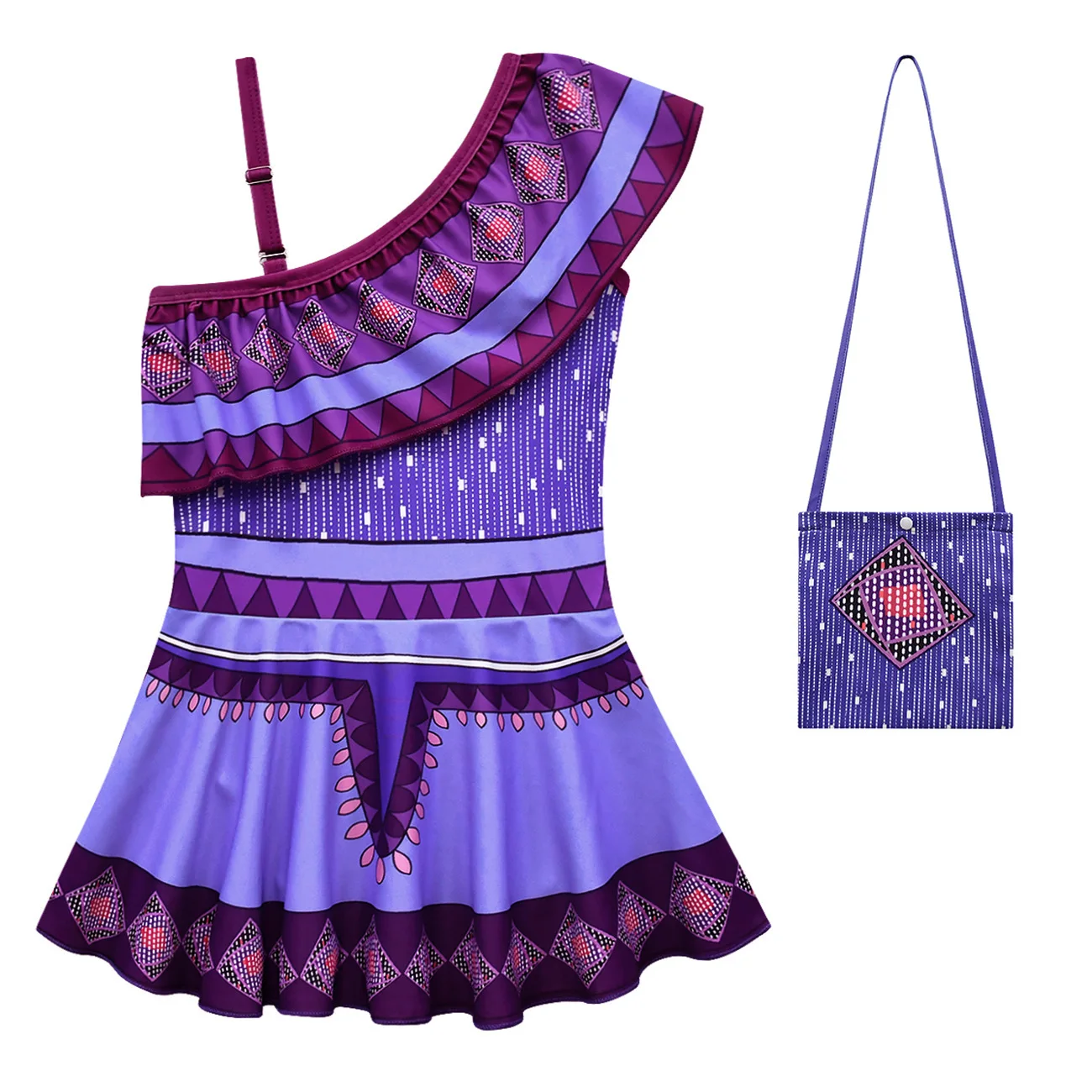 Movie Wish Asha Princess Costume Kids Girl Halloween Party Purple Skirt Flying Sleeve Vestido Outifit Children Dresses