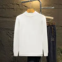 Autumn Winter Men's Clothing Solid Color Pullover Sweater Knitted Half High Collar Screw Thread Flocking Boyfriend Retro Tops 2