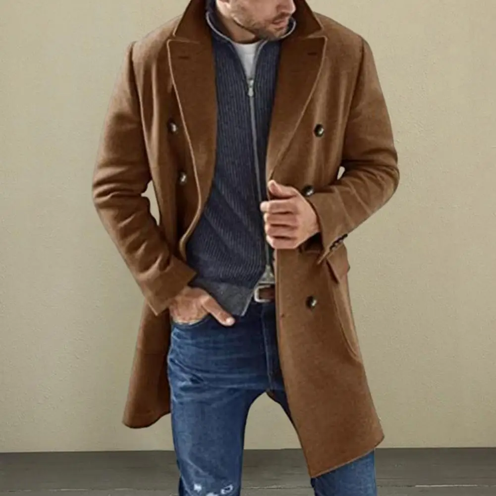 Solid Color Coat Fashionable Lapel Collar Overcoat Versatile Warm Stylish Men's Jacket for Autumn Winter Formal Lapel for Men
