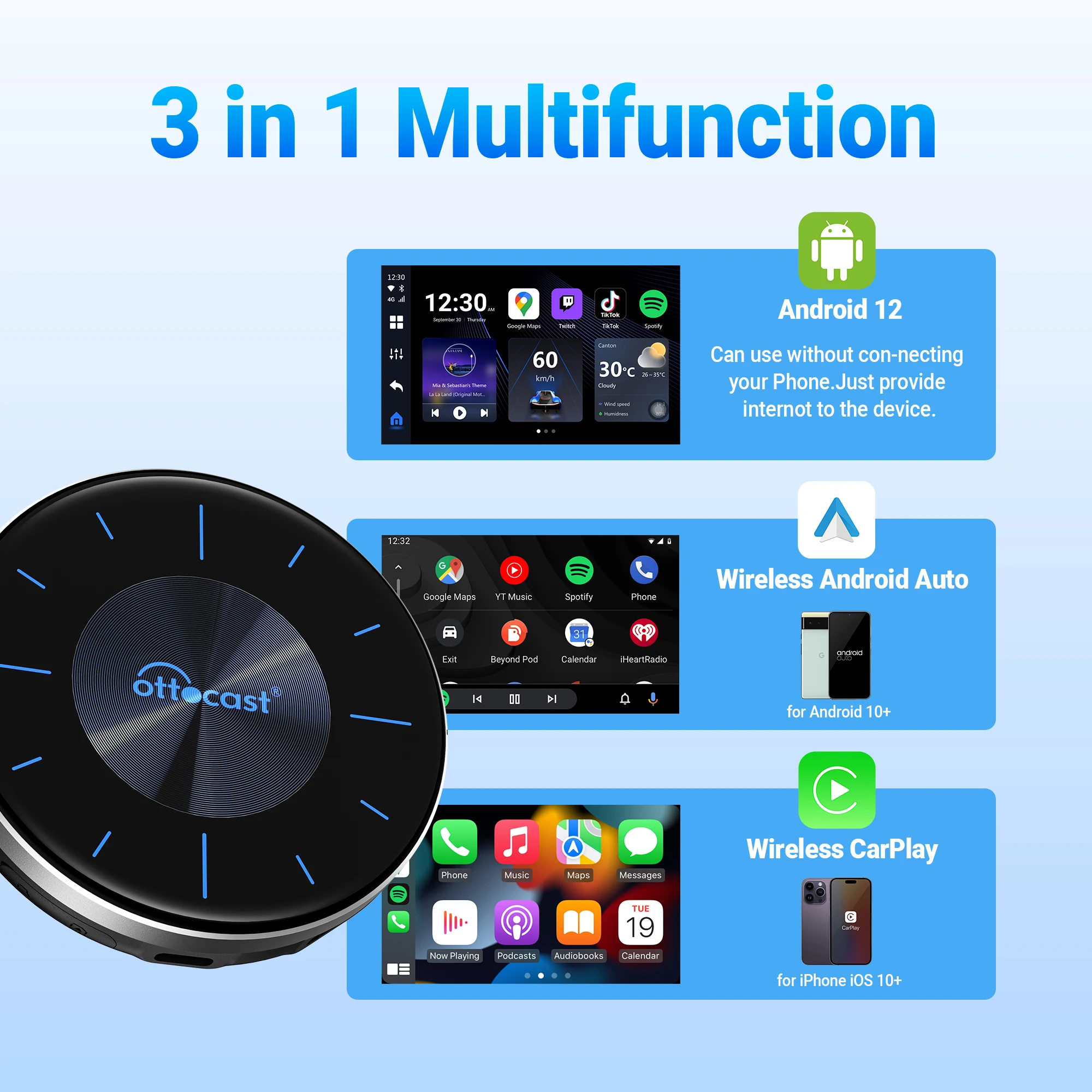 OttoAIBOX P3 CarPlay AI Box Wireless Android Auto mini HDMI TV Box  