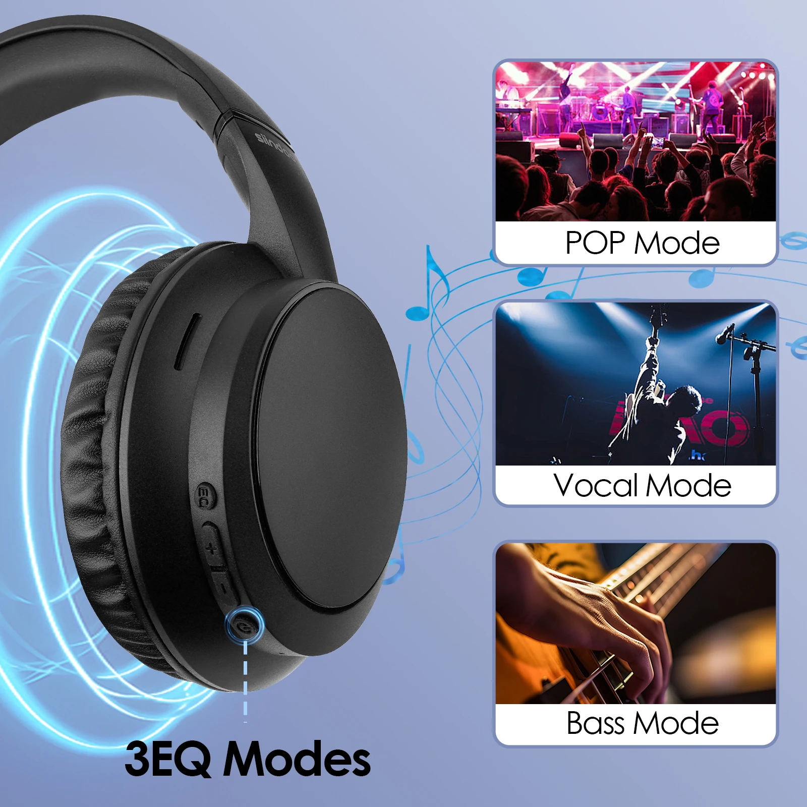 Siindoo JH-820 Wireless Bluetooth Headphones, 60H Playtime,3 EQ Sound Modes,Foldable Lightweight Bluetooth 5.4 for Travel Study 4