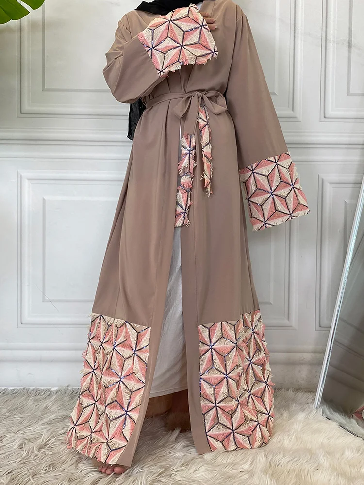 女性のためのイスラム教徒のアバヤ,3Dタッセル付きドレス,トルコの 