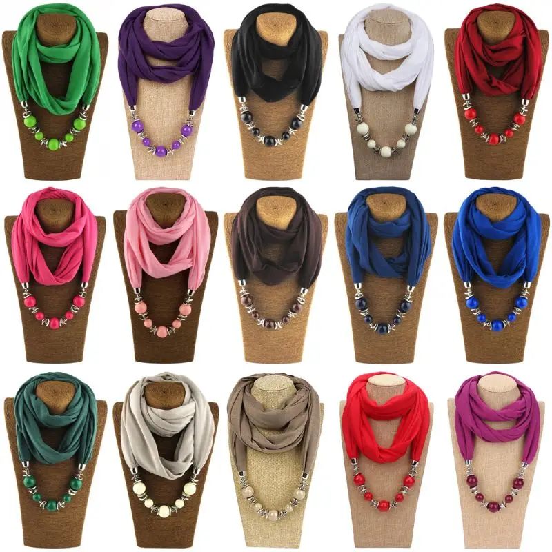 

Ethnic Lightweight Solid Color Collar Scarf Luxury Beaded Pendants Jewelry Necklace for Infinity Scarves Wrap Women Shaw