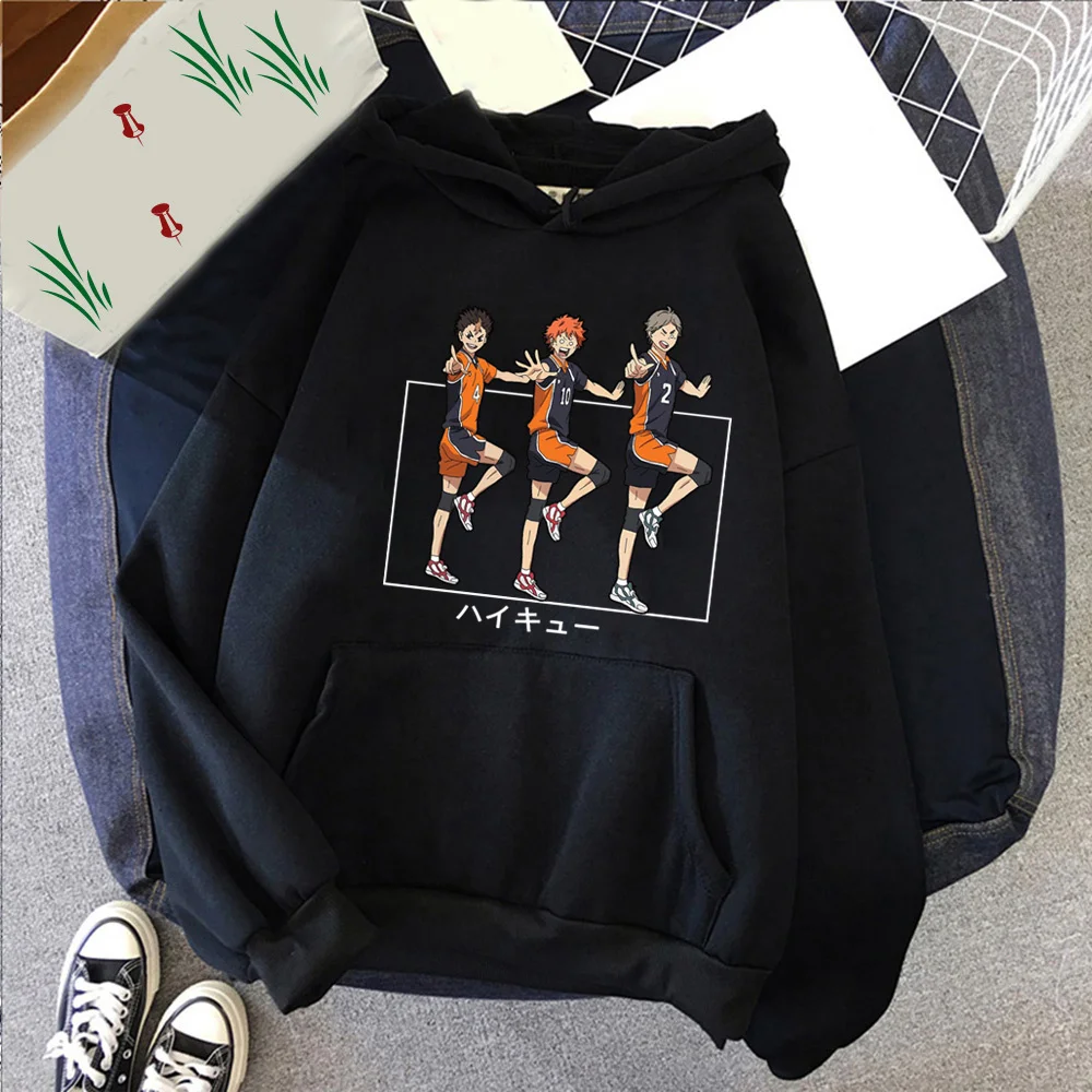 

Толстовка Haikyuu с забавным аниме, японская кофта оверсайз с принтом манга, волейбол, детский пуловер с графическим принтом, унисекс, зима