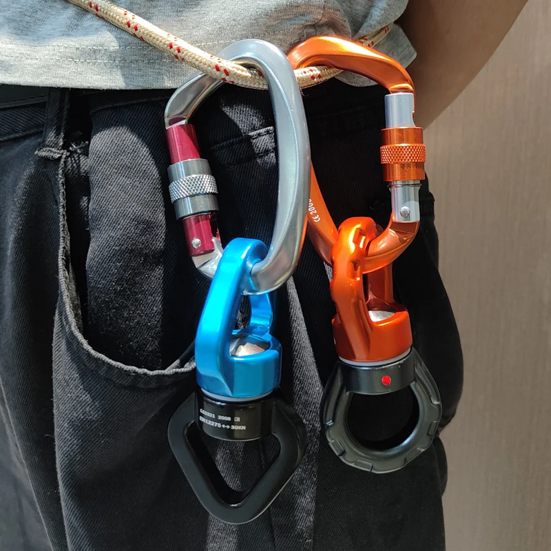 CLIMB 30KN CARABIN Universal Ring Gimbal Ring Rotary Connector Rotational Hammock Swing Spinner Rope Swivel climbing carabiner