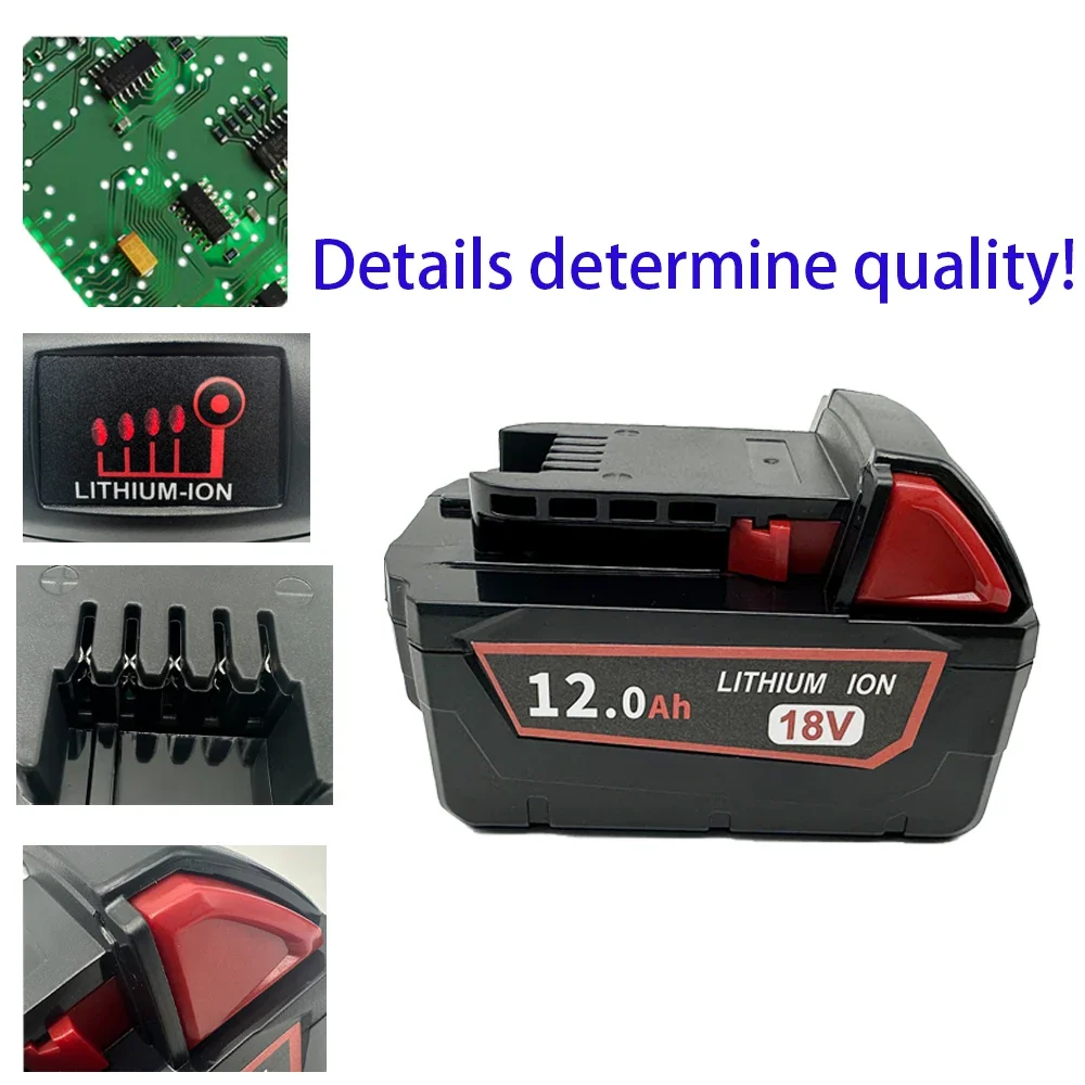 100%Original For Milwaukee M18 Power Tool Battery, Charger, BR, XC, 18V, 12000mAh M18B5, 48-11-1860, Built-in 18650 Battery 2
