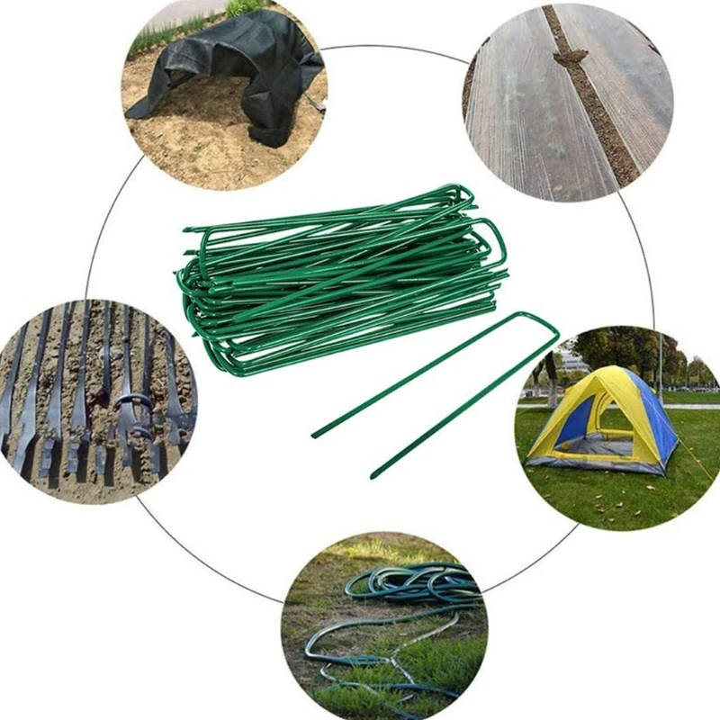 10x Garden Stakes Galvanized Landscape for Staples Heavy Duty Sod Pins for Weed Barrier Fabric Ground Irrigation Tubing