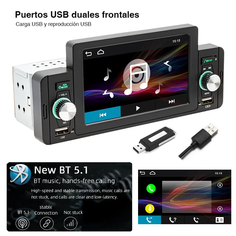 Radio Bluetooth Coche, 1 Din Reproductor MP5 con Pantalla Táctil de 4,1  Pulgadas, Manos Libres, Audio, USB, TF, 7 Colores, Sistema de Iluminación  Estéreo, Unidad Principal 7805C - AliExpress