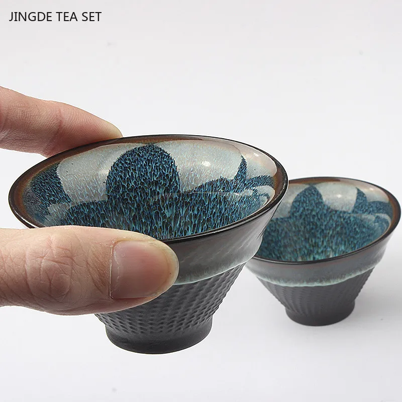 6pcs/60ml Ru Kiln Porcelain Tea Cup Cone Master Cup Handmade Ceramic Tea Set Custom Beauty Teacup Travel Meditation Cup Teaware