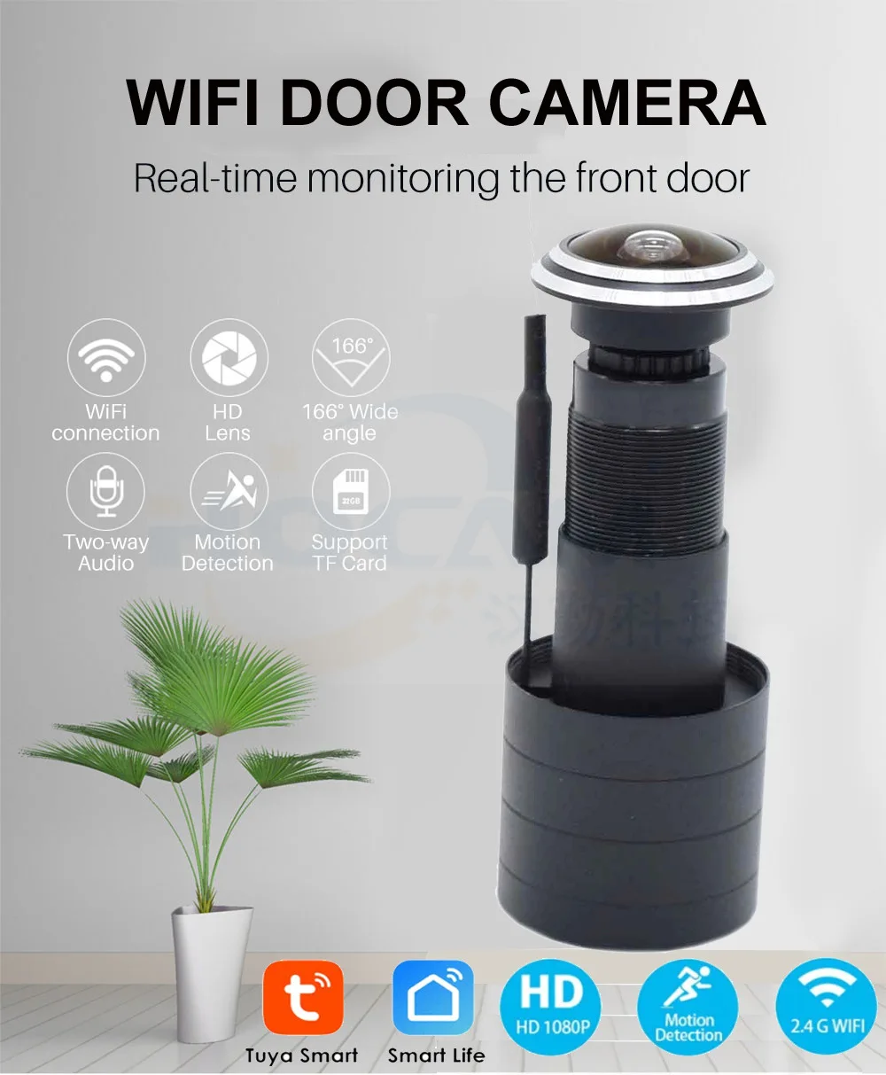 

Door Eye Hole Security 1080P HD 1.7mm Lens Wide Angle FishEye CCTV Network Mini Peephole Door WifI Camera P2P ONVIF