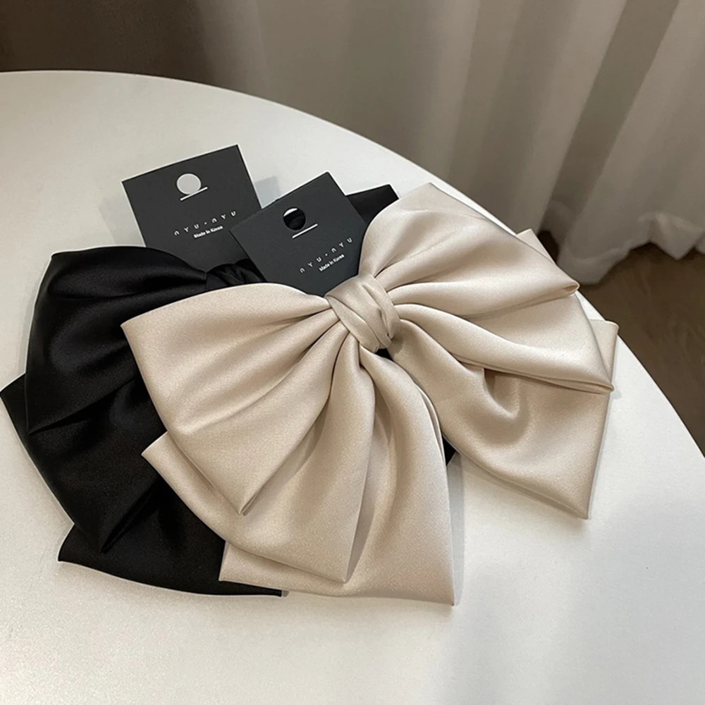 

Solid Color Vintage DIY Headwear Spring Clip Barrettes Large Bowknot Hair Clip Hair Accessories Three-layer Bows Ponytail Clip