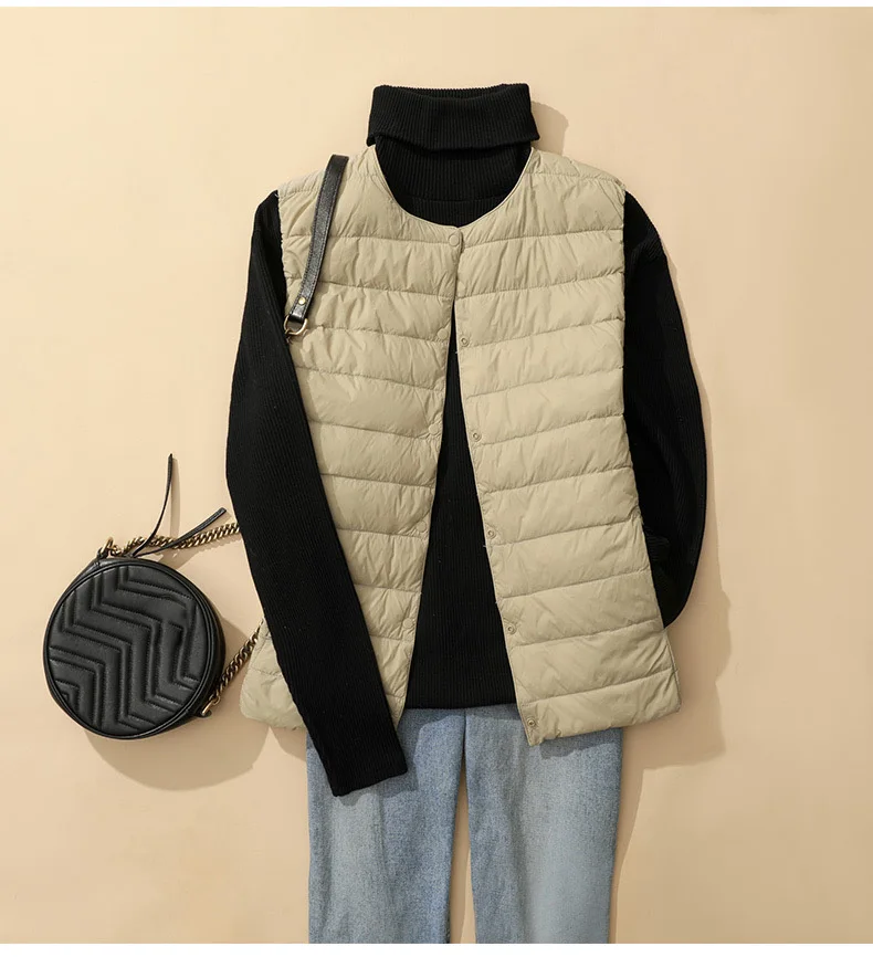 SEDUTMO Ultra Light Thin Duck Down Vest Women Quilted Winter Pocket Short Warm Basic Jacket Autumn Casual Waistcoat ED2060