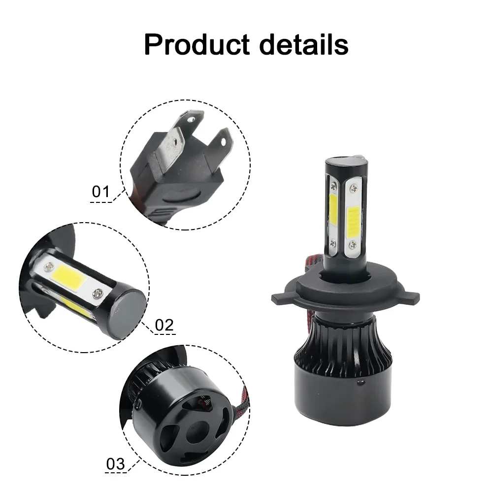하이 로우 빔 LED 헤드라이트, 방수 스포트라이트, 4 면 6500K 9003 전구, 변환 교체, 충격 방지, 2500W 375000LM