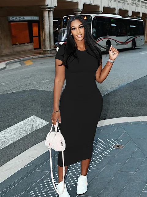 WESAYNB Summer Clothes y2k Party Dresses For Women 2022 Pink Black O Neck  Dress Women Basic Simple White Maxi Evening Dress