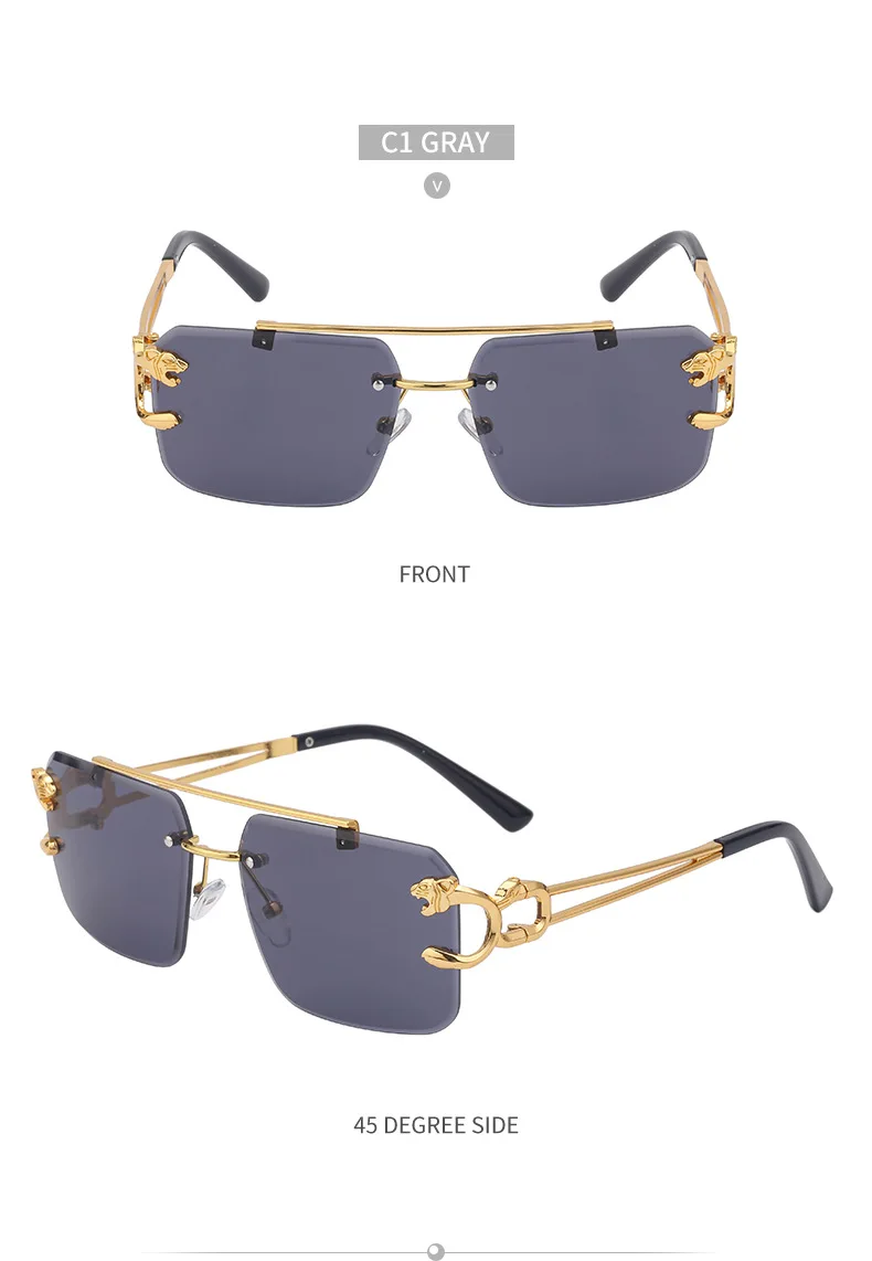 Mode metall leopard randlose sonnenbrille doppel brücken gradienten ozean film schattierungen uv400 – Detail 16