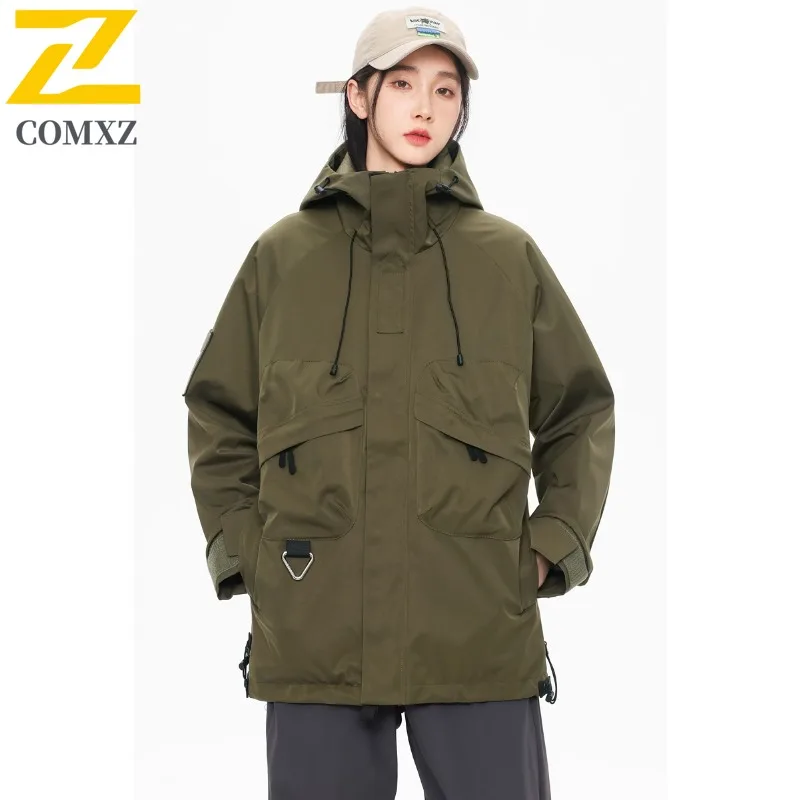 COMXZ Men Outdoor Jacket Versatile Hooded Mountaineering Windproof Motorcycle Jacket Casual Daily Wear Style Autumn Zipper Coat
