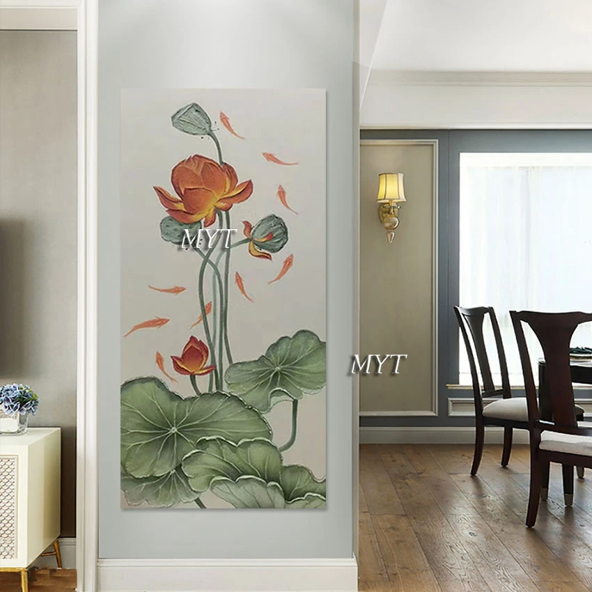 

Beautiful Lotus Flowers Modern Canvas Art Painting High Quality Interior House Decoration Large Size Wall Picture For Restaurant