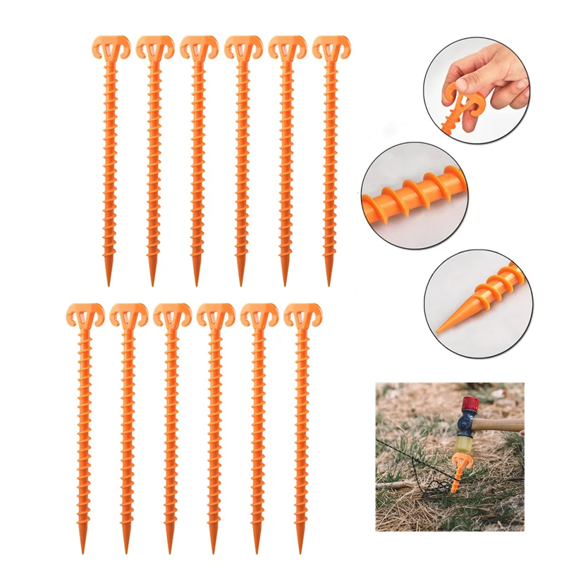 12pcs Spiral Plastic Tent Stakes 28cm Windproof Tent Pegs Camping Screw