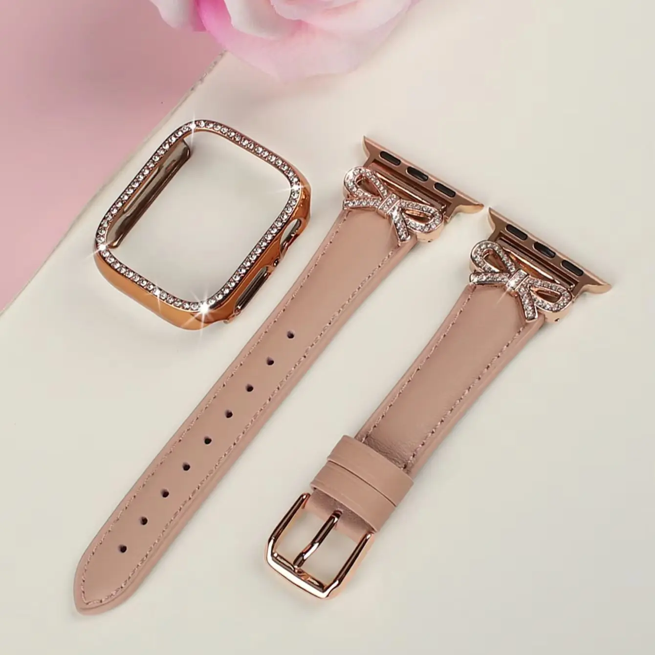 Elegant Bow Strap with Diamond Case for Women's Smartwatch Accessories