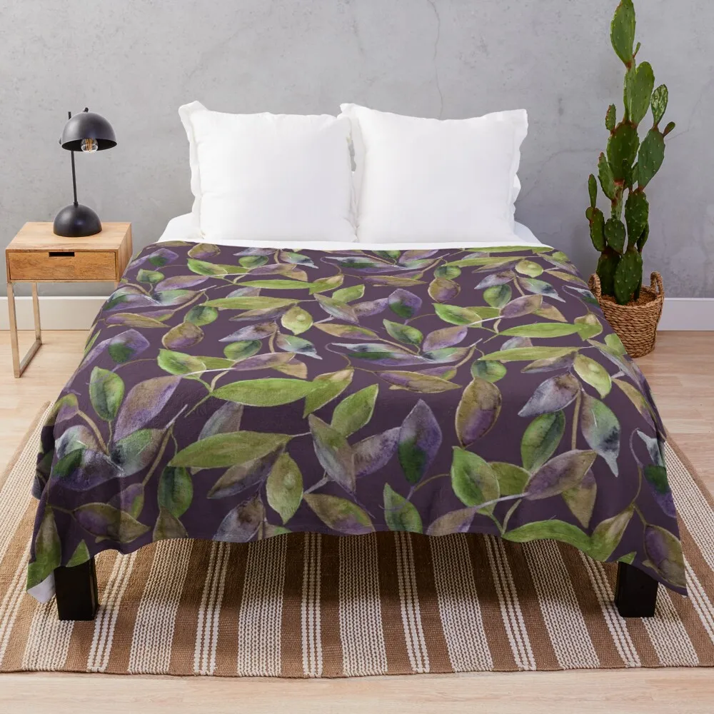 

Green and Purple Colorful LeavesThrow Blanket Extra Large Throw Blanket Blanket With Fur Ultra-Soft Micro Fleece