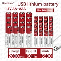 New 1.5V AA + AAA USB fast charging Rechargeable Battery Large Capacity 5500mah Li-Ion Battery For Toy Remote Control Mouse LED 1