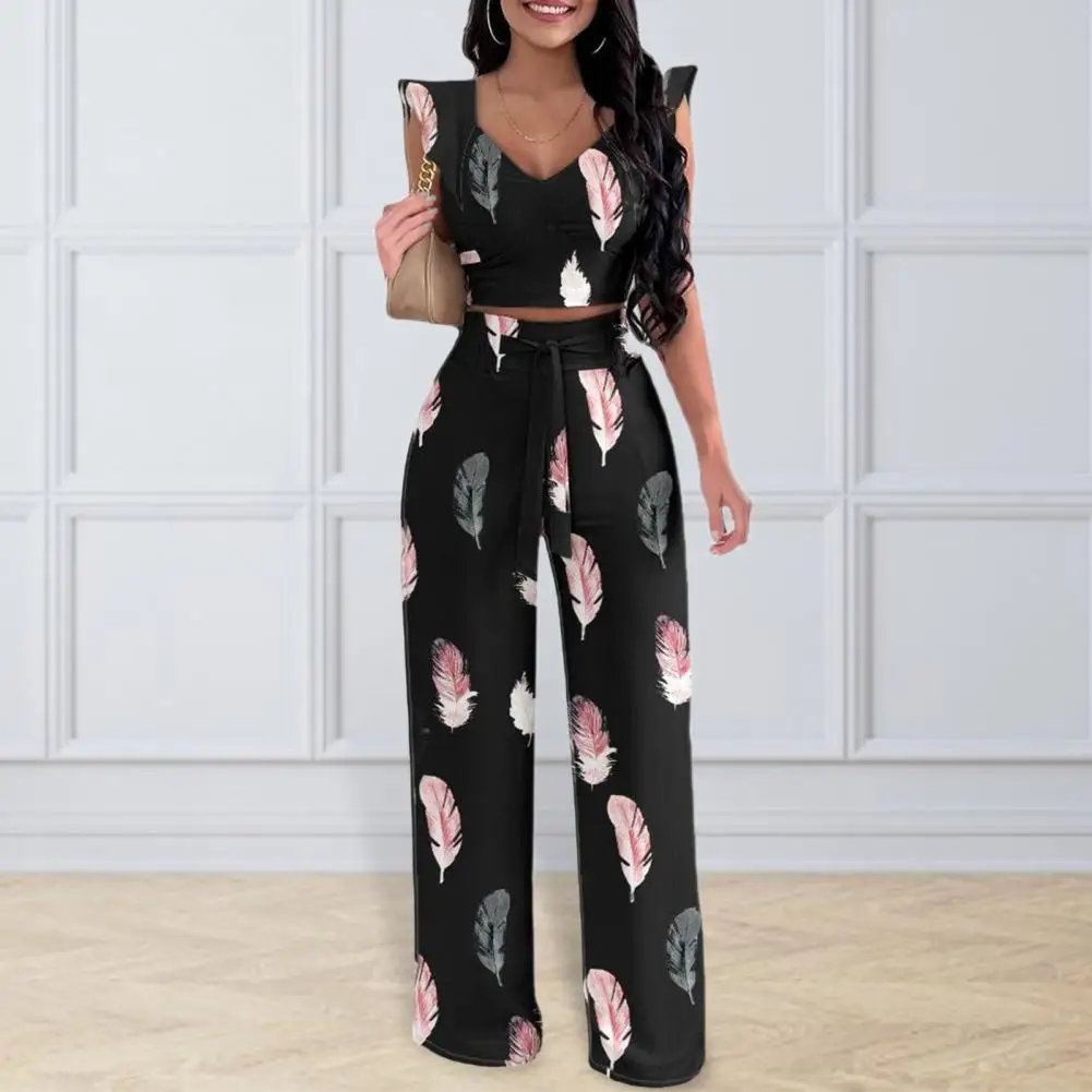 

Женский комплект из жилета и брюк, элегантный строгий комплект из двух предметов с широкими штанинами и V-образным вырезом и завышенной талией на шнуровке