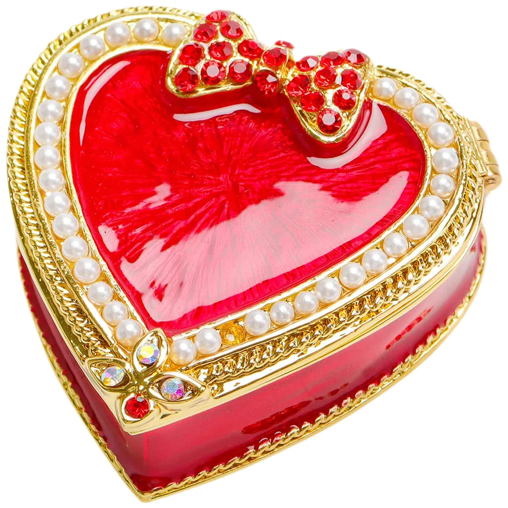 Desktop Jewelry Storage Box Exquisite Loving Heart Shaped Ring Trinket Box floral and dragonfly handmade jeweled trinket box dragonfly and flower heart trinket box metal dragonfly jewelry box