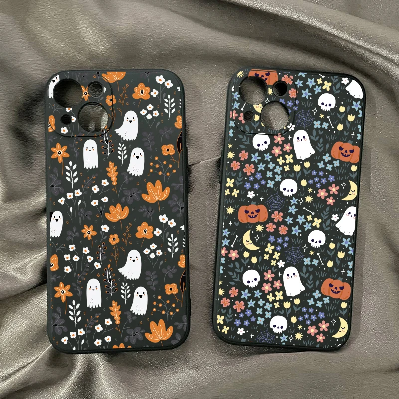 Adorable Cartoon Ghost & Pumpkin Silicone Phone Case - Halloween Edition