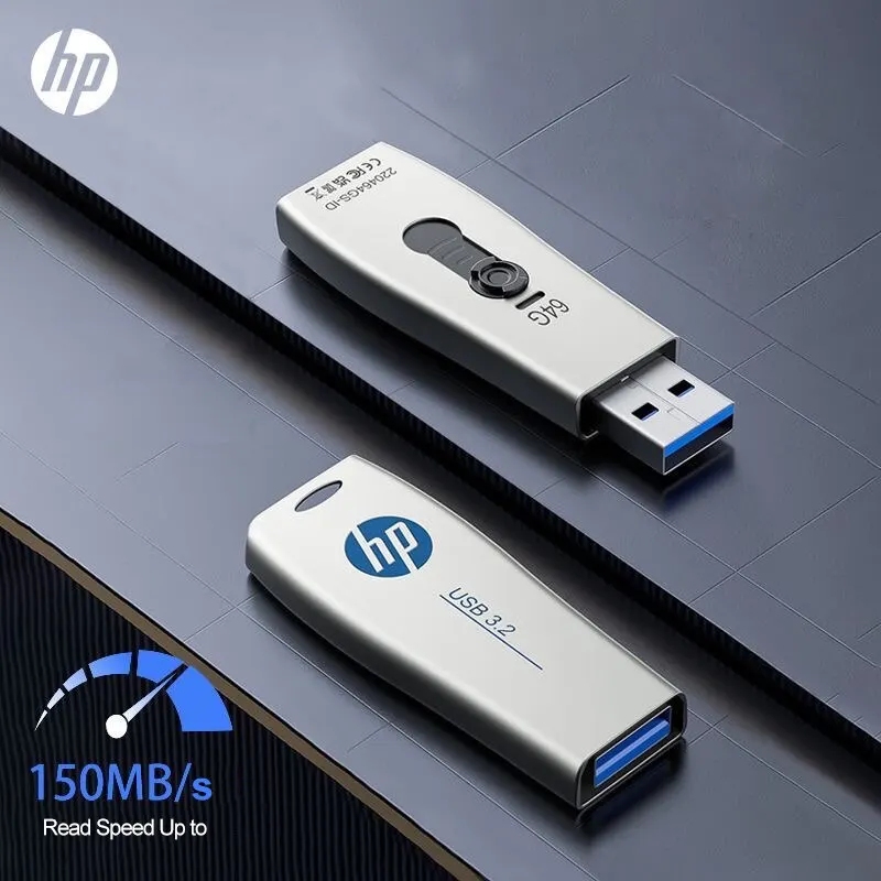  HP USB Flash Drive 3.2 64GB 128GB 256GB Memory USB Stick Push and Pull Design Metal PenDrive for Destops Laptop Macbook 