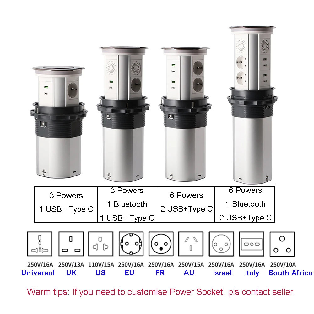Description Picture 4 of itemTower Socket Electric Lifting EU/US/Brazil Type C USB Hidden Tabletop Motorized Pop Up Retractable Outlet Wireless Charging TUYA