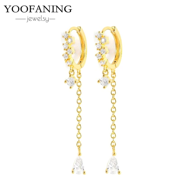 YUXINTOME 1 PC 925 en argent Sterling aiguille d'oreille coloré Zircon chaîne gland boucles d'oreilles pour les femmes deux trous boucle d'oreille bijoux A45