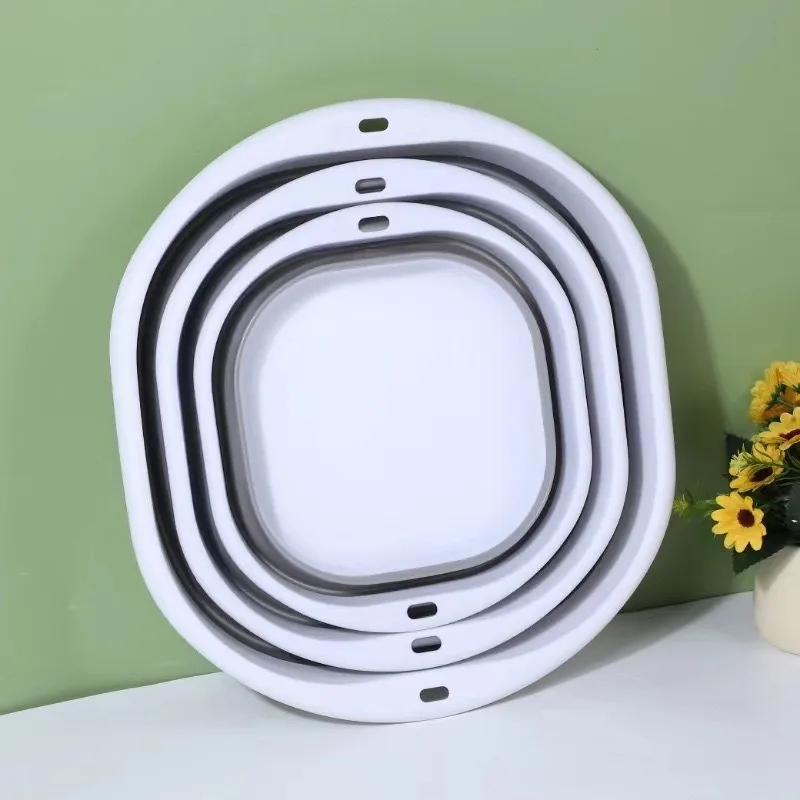 Portable Plastic Basin Flexible Silicone Wash Bowl Collapsible Bucket for Home Bathroom Travel Washbowl with Hanging Feature